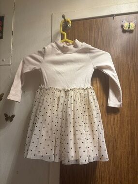 GAP Cream Long-Sleeve Polka Dot Tulle Dress